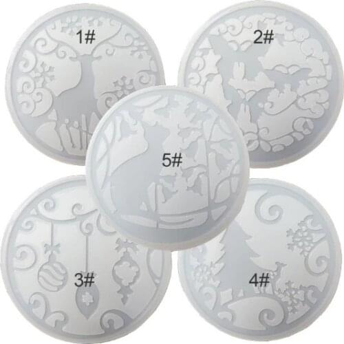 Christmas Series Cup Pad Epoxy Resin Mold DIY Deer Girl Butterfly Round Cup Pad Tray Coaster Mould For Resin Jewelry Making Acce