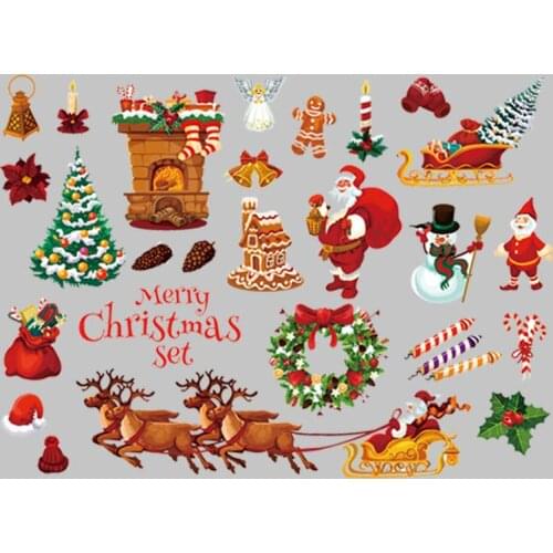 Christmas Set Sticker Patch Tops Diy Fashion Heat Transfer Vinyl Appliqued Thermal Transfer Christmas Candle Trees Gift