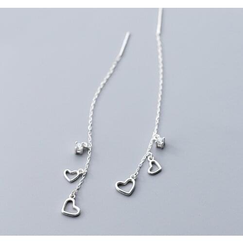 MloveAcc Real 925 Sterling Silver Hollow Heart Charm Chain Earrings Fashion Silver Jewelry