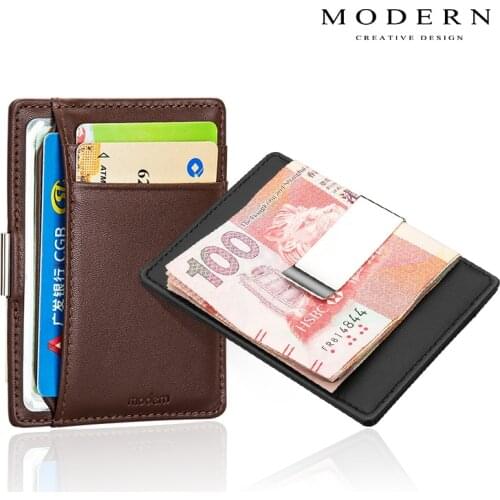 Modern - Brand Genuine Leather Mini Wallets with Money Clip Organizer Men Travel Slim Wallets for Credit Card Clutch