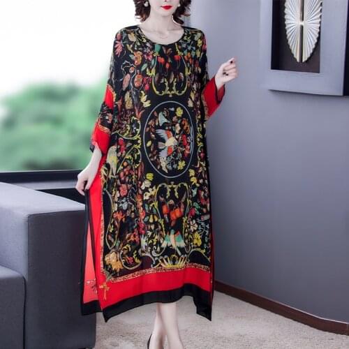 Special Offer Fashion Satin Rayon Cheongsam Dress Chinese Style 2021 New Loose Retro Printed Dresses for Women Party Plus Size