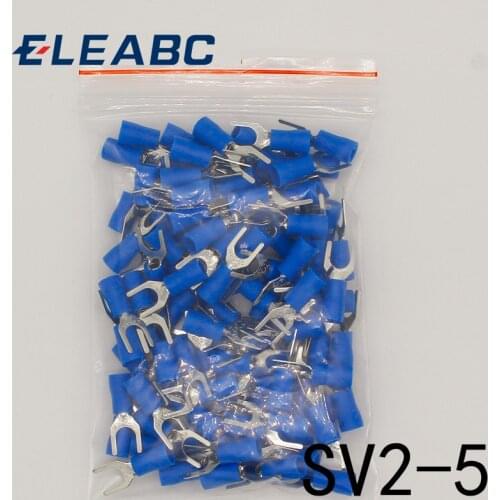 SV2-5 Blue Furcate Insulated Wiring Terminals Cable Wire Connector 100PCS/Pack Insulating Cable Lug terminals SV2.5-5 SV