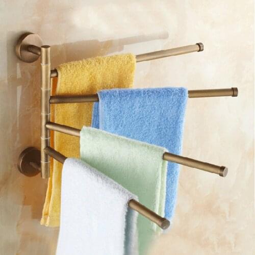 Antique Towel Bars Brass Finished Solide Towel Racks Wall Mounted Bathroom Hardware Sets 4 Arms Towel Holders With Screws