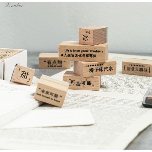 XINAHER 13pcs/set Chinese english Series stamp DIY wooden rubber stamps for scrapbooking stationery scrapbooking standard stamp