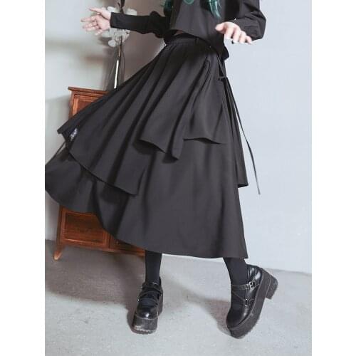 Summer Japanese Harajuku Hot Girl Black Irregular Long Skirts Streetwear Fashion Punk High Waist Skirt
