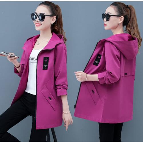2021 New Women Jacket Basic Coat Hooded Long Sleeve Casual Pocket Zipper Jackets Female Windbreaker Loose Outwear Plus Size 4XL