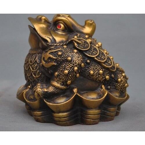 Chinese fengshui brass money coin yuanbao ingot Golden Toad bufo frog statue