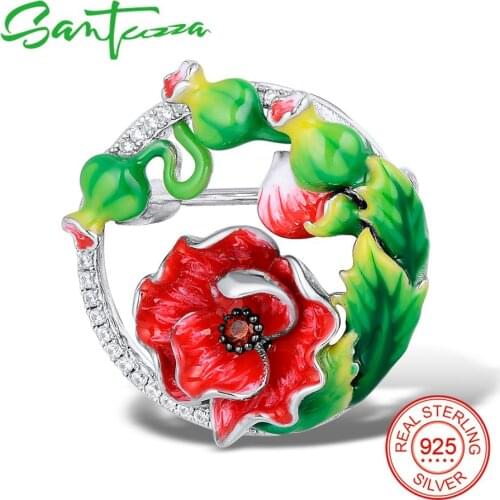 Silver Brooch for Women Garnet Nano Cubic Zirconia Stones Ladies Brooch Solid 925 Sterling Silver Brooch Fashion Jewelry Enamel