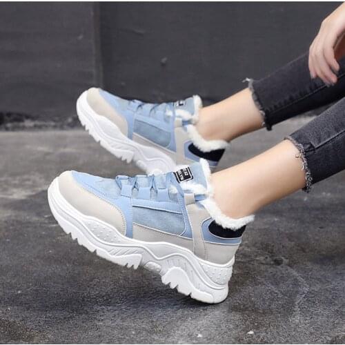 Woman Add Cotton Sneakers Winter Warm Fur Plush Women Insole Sports Shoes Platform Vulcanized Female Womens Footwear 2020 New