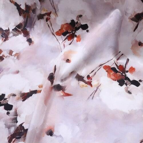 1 Meter Chinese Flower Natural Silk Fabric Summer Printing 19 Stretch Satin Wide Draped Clothing Cheongsam