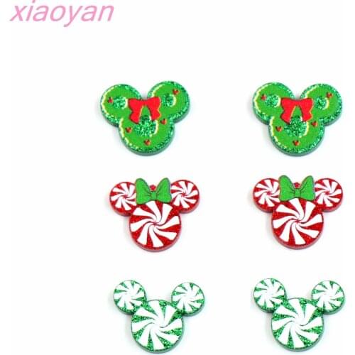 10pcs /lot) 18mm Christmas Jewelry Accessories Mouse Head With Bow Glitter Acrylic Candy For Party DIY