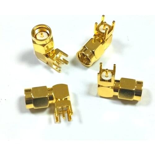 100pcs RF SMA Male Plug Right Angle Thru Hole PCB Mount Solder Mount Coaxial