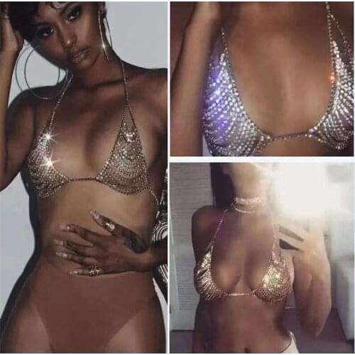 2021 luxury jewelry crystal shining Rhinestone womens bra chain beach bikini sexy bra Necklace nightclub top Valentines Day
