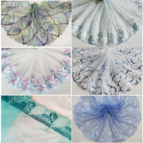 3 Yards 16-24cm Blue Mesh Embroidery Lace Fabric Handmade DIY Garment Sewing Clothing Accessories 142