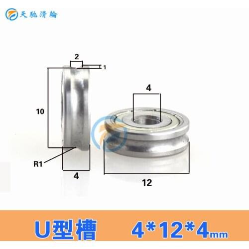 ABXG 4mm 0412UU 041204 Spot Supplies 3D Printer Metal Guide Bearing 4x12x4 mm Pulley U Type Groove U Groove Wire-walking Guide
