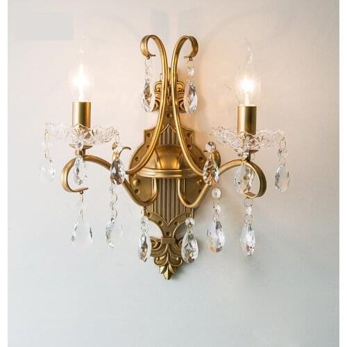 American vintage Crystal Wall Lamp led candle Lighting Living Room Hotel Gold Wall Light Bedroom Mirror Lights e14 Vanity light