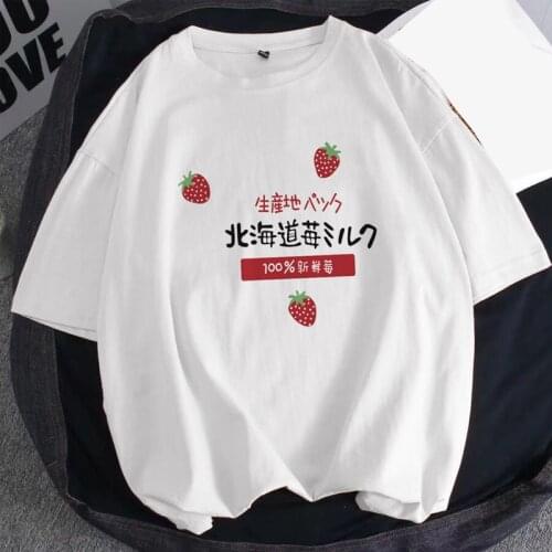 Print White Strawberry T Shirts Girls Funny Summer T-shirts Short Sleeve Kawaii Tee Tops Harajuku Casual TShirt For Women CS614