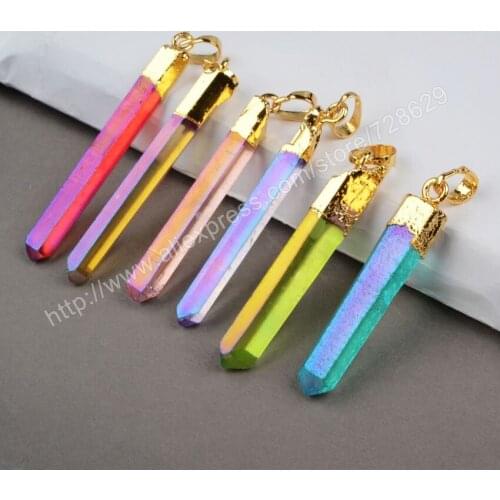 BOROSA Fashion 10pcs/lot Gold Color MixedColor Aura Quartz Titanium Crystal Point Pendant Bead G0360