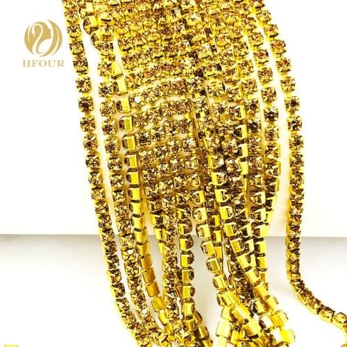 2mm/2.5mm/2.8mm/3.0mm/4.0mm 5yard/pack High quality Gold bottom Crystal yellow Rhinestone Chain DIY Accessories