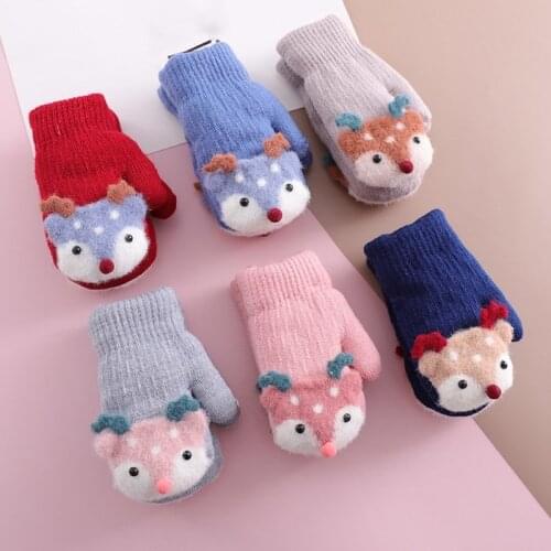Baby New Cute Deer Gloves with Sound Winter Knit Wool Newborn Mittens Velvet Thick Children Kids Keep Finger Warm 0-4 Years Old