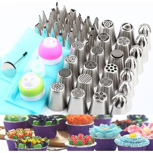 67Pcs Pastry Icing Piping Shape Russian Nozzles Stainless Steel Cake Decorating Tips And 3Pcs Coupler 1 Brush 1Pcs Silicone Bag