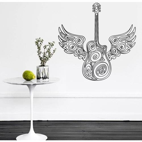 Art Vinyl Sticker Guitar Wings Wall decal Music Love Decor Mural Studio Living Room Removable Home Decoration Decal M-115