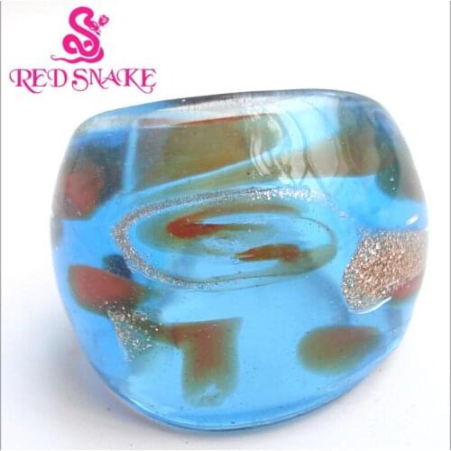 RED SNAKE Fashion Ring Handmade Blue with brown spots Transparent Murano Glass Rings