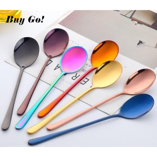 10PCS Stainless Steel Ice Cream Spoon Iridescent Rainbow Korean Spoon Dessert Tea Coffee Gold Silver Colorful Scoops Cutlery Set