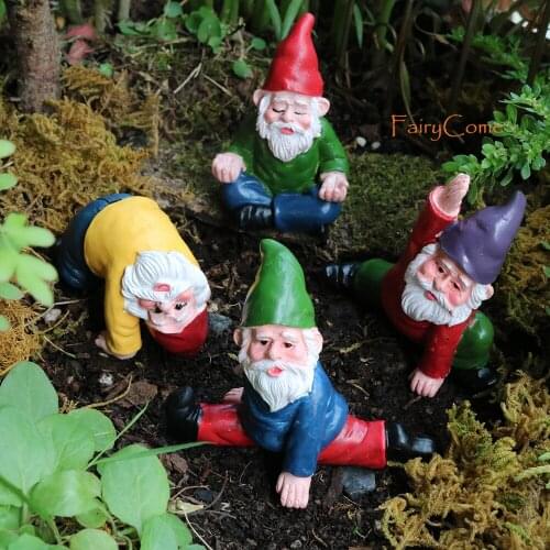 Miniature Gnomes Figure Yoga Mini Funny Naughty Garden Gnome Statues Fairy Garden Dwarf Figurines Mini Garden Decoration Goblin