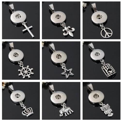Fashion Beauty Cross peace sign star animals owl elephant snap pendant necklace 60cm fit 18MM snap buttons Fashion jewelry