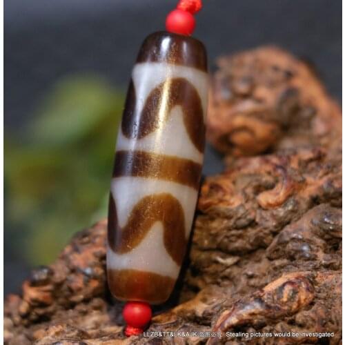 Power Energy Tibetan Old Agate Double Tiger Tooth dZi Bead Amulet AAA ZY Timestown UPD519A2 Ward off Evil Spirits