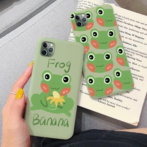 Mint green Funny Phone Case For iPhone XR XS MAX X 6S 7 6 8 Plus 11 12pro MAX SE 2020 The Frog cute cartoon Couple soft TPU Case