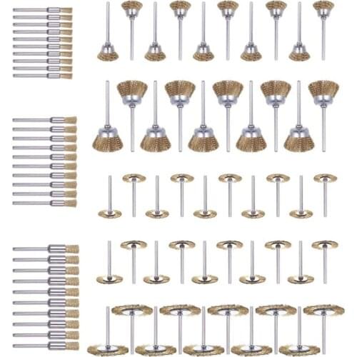 80 Pack Wire Brushes Set, Brass Wire Wheels Brushes Pen-Shaped Bowl-Shape T-Shape Brushes Set Kit Accessories