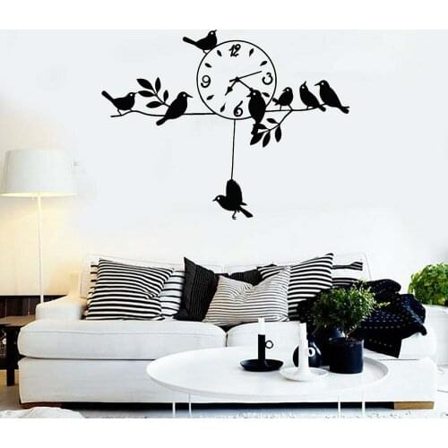 Clock Time Wall Decal Office Window Wall Decoration Branches Birds Leaves Vinyl Living Room Home Interior Art Stickers Z655