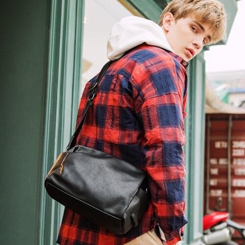 New leisure mens single shoulder messenger bag cross body bag small casual travel bag black PU leather, free shipping