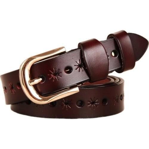 2021 New No hole Pin buckles hollow belts womens pure cowhide womens Dress Belt