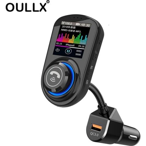 OULLX 1.8 inch Color LCD Screen QC3.0 Car Charger Wireless Handsfree FM Transmitter Bluetooth 5.0 Car Radio MP3 Player G45