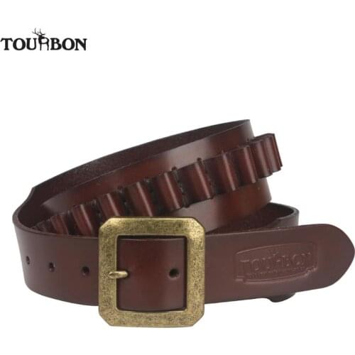 Tourbon Hunting Cartridges Belt 9MM/.38 SPL Rimfire 20 Rounds for Handgun Pistol Genuine Leather Ammo Bandolier Gun Accessories