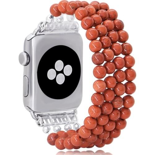 LuReen Natural Red Jasper Elastic Apple Watch Strap 38mm 42mm Vintage Watch Band For iwatch 3/2/1 Handmade Beads Bracelet