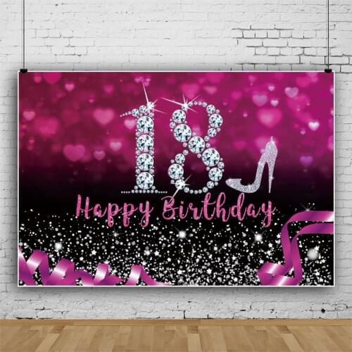 Shiny Diamond High Heels Purple Spot Party Background 18-60th Ladies Birthday Decoration Photography Photo Custom Vinyl Backdrop