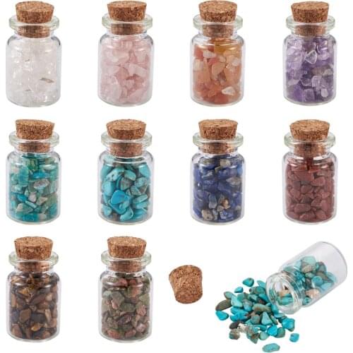 10pcs/Set Glass Wishing Bottle with Synthetic/Natural Gemstone Chips Beads Wish Bottle Home Decorations Pendant Stone Set