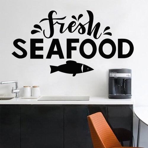 Fresh Seafood Wall Sticker Restaurant Sign Window Decoration Fish Decal Beach Bar Stickers Kitchen Room Decor