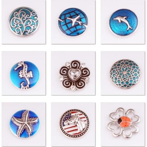 XH5305 Crystal horse ladybug flower starfish dolphin flower Seahorse 18mm Metal snap button jewelry DIY bracelet