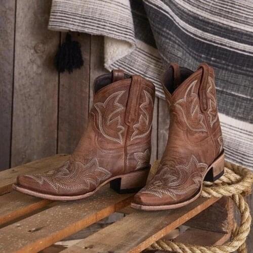 NEW embroidery botas mujer Faux Leather Cowboy Ankle Boots for Women Wedge High Heel Boots Snake Print Western Cowgirl Boots 43