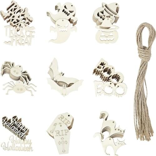 10pcs Halloween Party Wood Spider Bat Pumpkin Ghost Trick Or Treat Hanging Ornament DIY Woodent Craft Happy Halloween Decoration