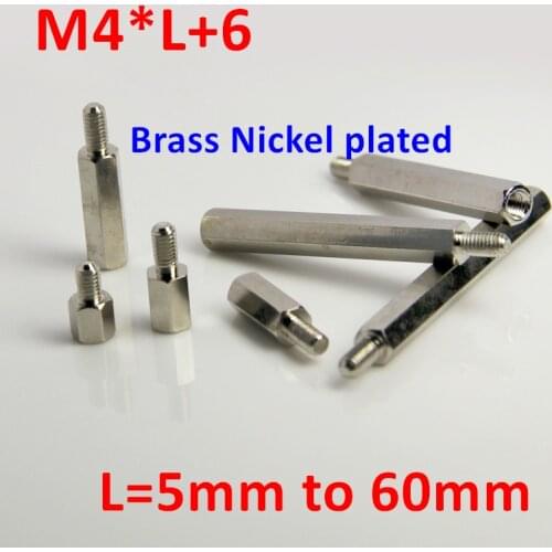 50pcs M4*L+6mm Brass Standoff Spacer Male female Nickel Plated Spacing Screws Brass Threaded spacer 4mm hex spacer PCB Board