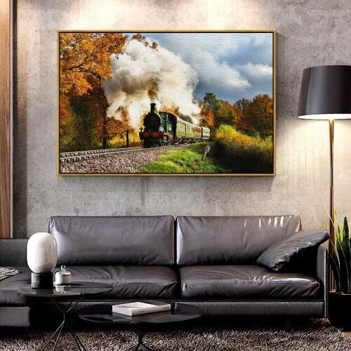 Artcozy Oil Canvas Painting steam trains For Home Decoration Wall Art