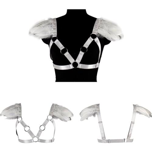 Hollow Bra Feathers Accessories Tops Harness Fashion Waist Suspender Belt Erotic Lingerie Pole Dance Rave Fetish Bondage