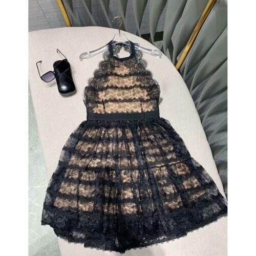 BGW HT32026 Black Lace Halter Cocktail Dresses Sleeveless Backless Tiered 2020 Платья Для Коктельных Вечеринок