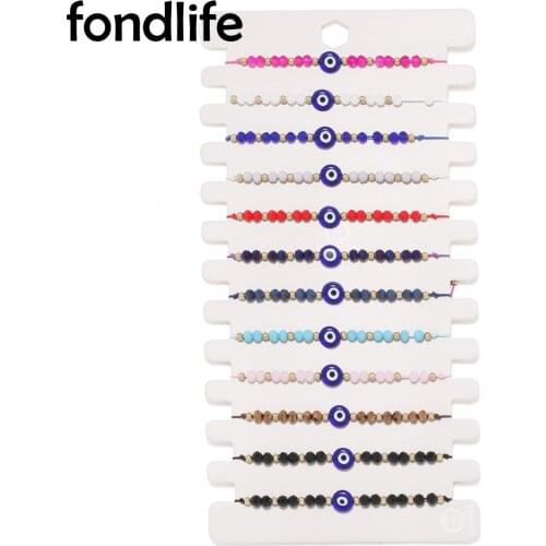 Boho Blue Turkish Evil Eye Crystal Handcrafted Bracelet WomenLuck Protect Red String Braided Adjustable 12pcs Wholesale Jewelry